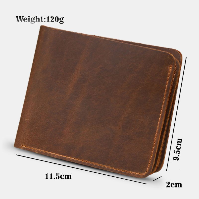 Męski Portfel Z Prawdziwej Skóry W Stylu Vintage Trwały Lekki Portfel Retro Business Tri-fold Wallet