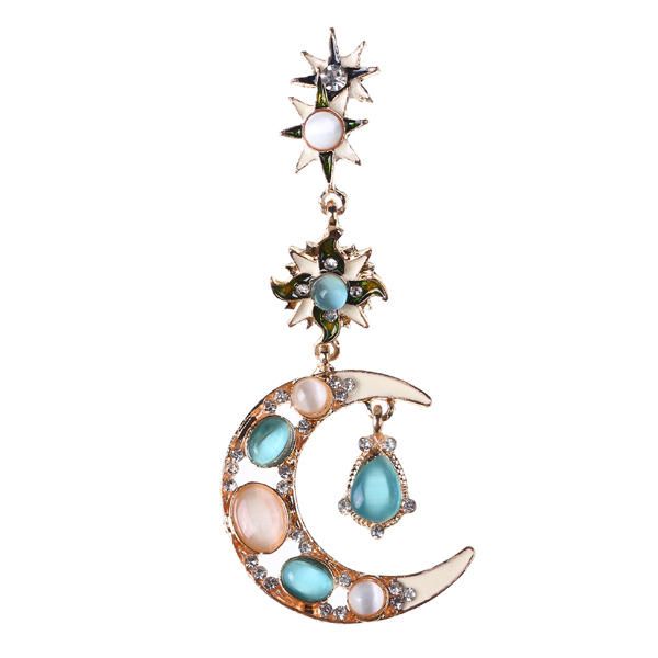 CZeski Trendy Star Sun Moon Rhinestone Crystal Stellar Ear Drop Kolczyk Dla Kobiet Biżuteria