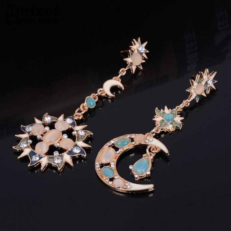 CZeski Trendy Star Sun Moon Rhinestone Crystal Stellar Ear Drop Kolczyk Dla Kobiet Biżuteria