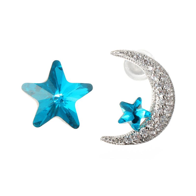 Unikalne Asymetryczne Kolczyki Do Uszu Luksusowe Mikro Wybrukowana Cyrkonia Crystal Star Moon Piercing Kolczyki