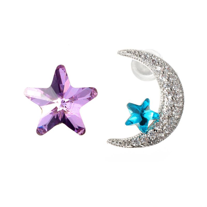 Unikalne Asymetryczne Kolczyki Do Uszu Luksusowe Mikro Wybrukowana Cyrkonia Crystal Star Moon Piercing Kolczyki