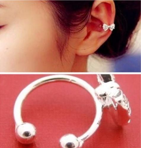 W Kształcie Litery U Crystal Bowknot Bow Ear Cuff Bez Kolczyków Kolczykowych