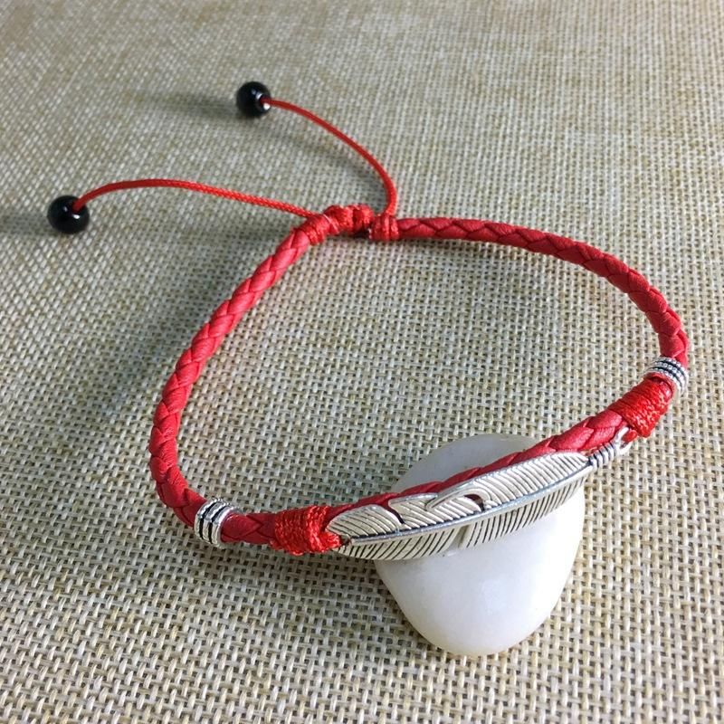 Vintage Unisex Anklet Bransoletka Lucky Red Rope Etniczne Pióro Charm Anklet Dla Kobiet Mężczyzn