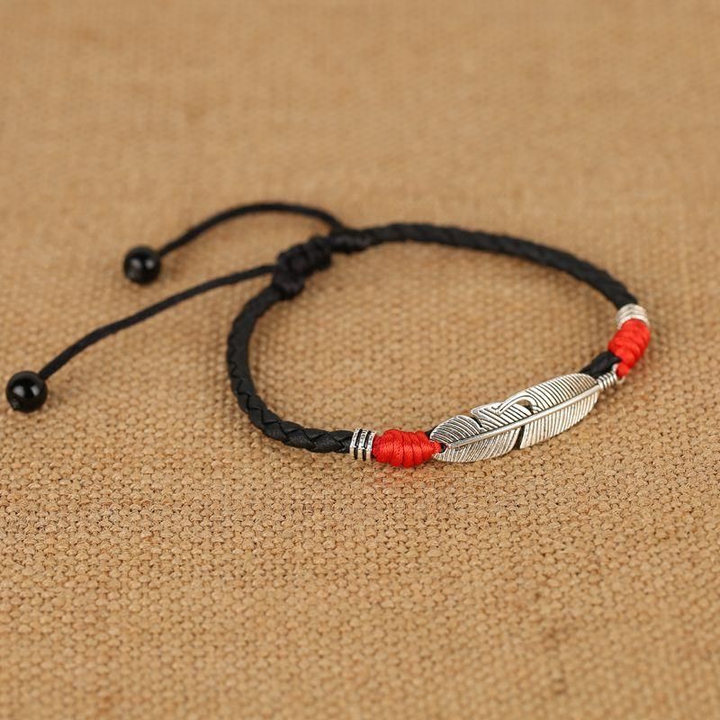 Vintage Unisex Anklet Bransoletka Lucky Red Rope Etniczne Pióro Charm Anklet Dla Kobiet Mężczyzn