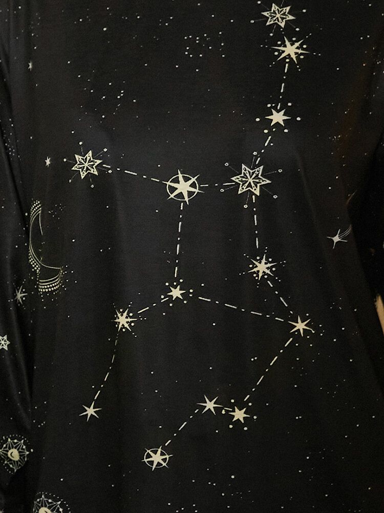 Damska Koszulka Z Nadrukiem Virgo Stars Moon O-neck Z Długim Rękawem Casual T-shirt