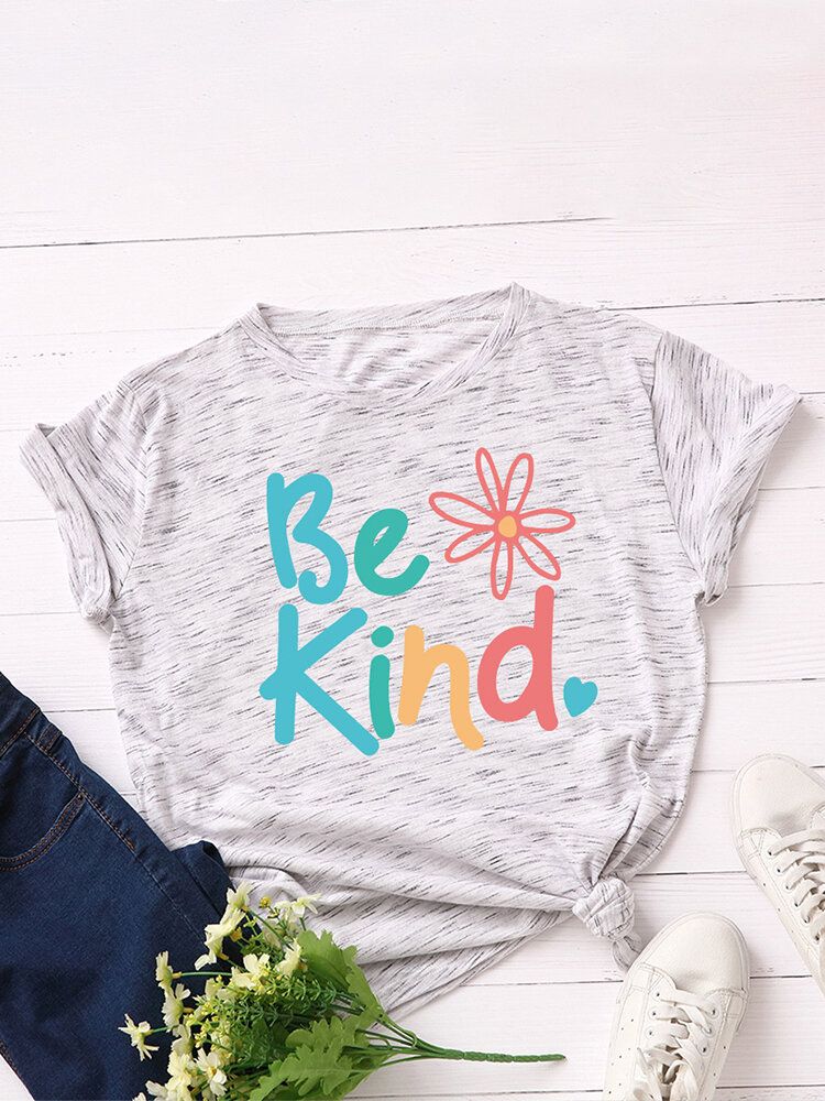 Damskie Be Kind Slogan Print O-neck Z Krótkim Rękawem Casual Multicolor T-shirt