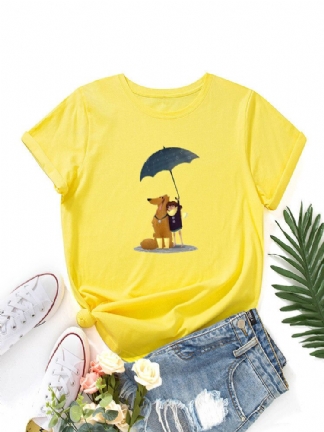 Kobiety Cartoon Dog I Rysunek Graficzne O-neck Z Krótkim Rękawem Casual T-shirty