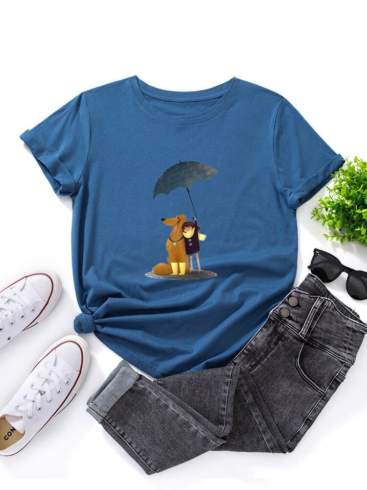 Kobiety Cartoon Dog I Rysunek Graficzne O-neck Z Krótkim Rękawem Casual T-shirty