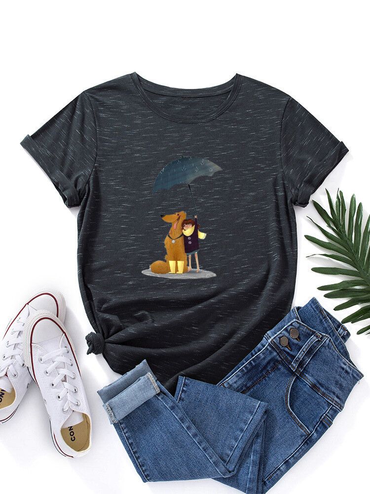 Kobiety Cartoon Dog I Rysunek Graficzne O-neck Z Krótkim Rękawem Casual T-shirty