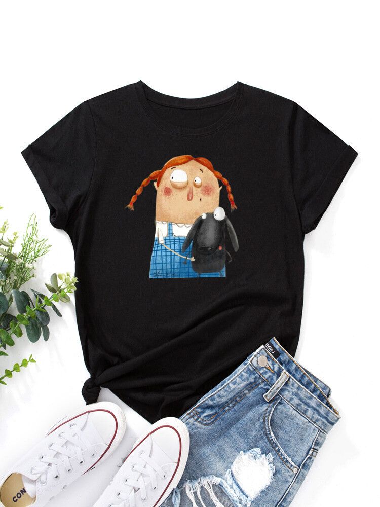 Kobiety Cartoon Rysunek Zwierząt Graficzne Okrągły Dekolt Casual T-shirty Z Krótkim Rękawem