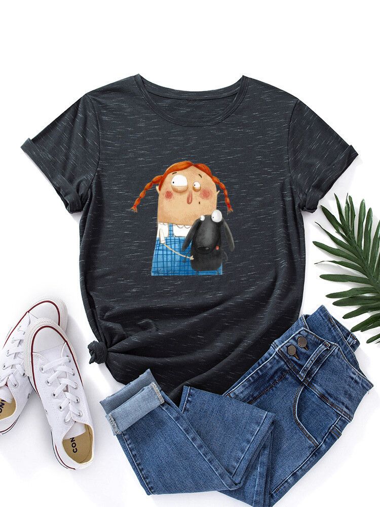 Kobiety Cartoon Rysunek Zwierząt Graficzne Okrągły Dekolt Casual T-shirty Z Krótkim Rękawem