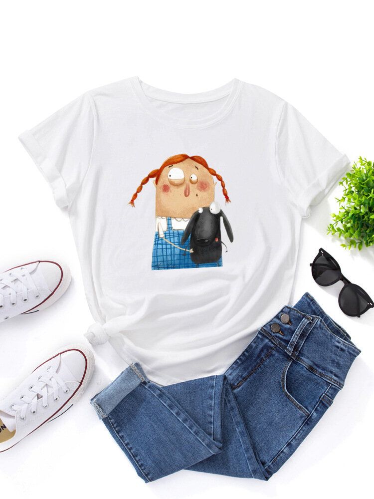 Kobiety Cartoon Rysunek Zwierząt Graficzne Okrągły Dekolt Casual T-shirty Z Krótkim Rękawem