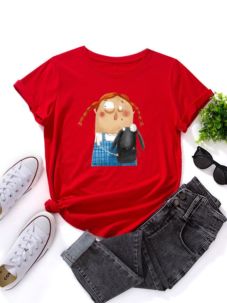 Kobiety Cartoon Rysunek Zwierząt Graficzne Okrągły Dekolt Casual T-shirty Z Krótkim Rękawem