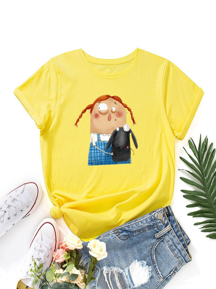 Kobiety Cartoon Rysunek Zwierząt Graficzne Okrągły Dekolt Casual T-shirty Z Krótkim Rękawem