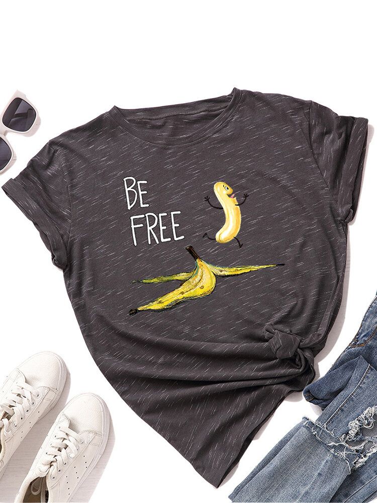 Kobiety Funny Banana Letter Print Okrągły Dekolt Casual T-shirty Z Krótkim Rękawem