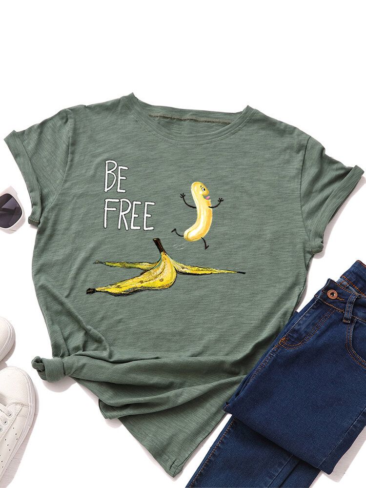 Kobiety Funny Banana Letter Print Okrągły Dekolt Casual T-shirty Z Krótkim Rękawem