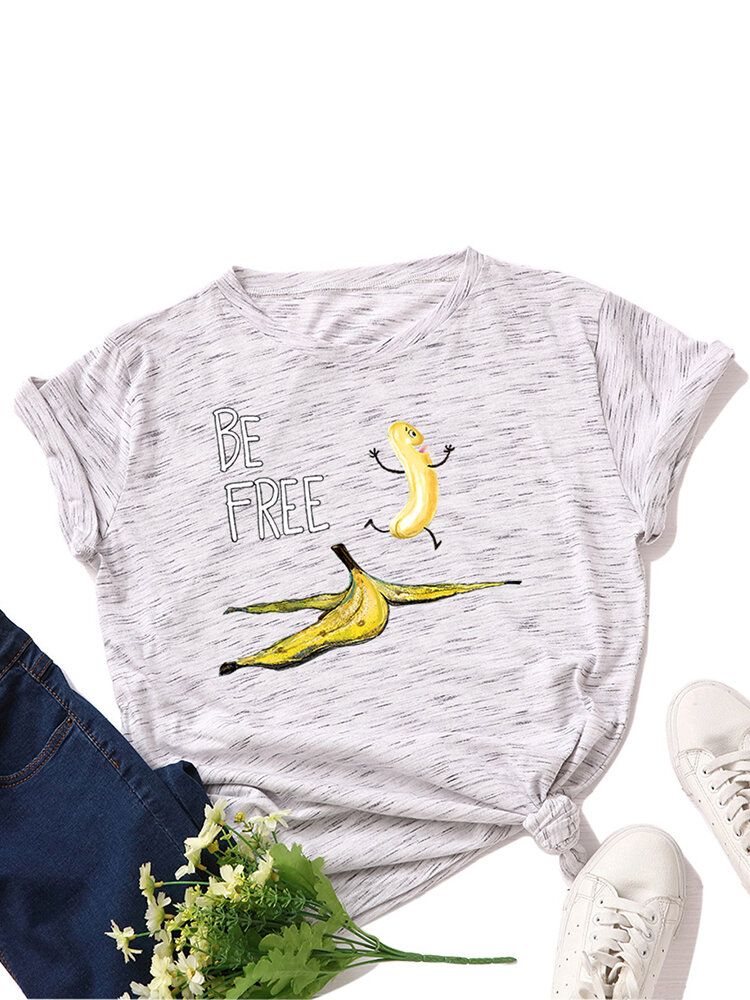 Kobiety Funny Banana Letter Print Okrągły Dekolt Casual T-shirty Z Krótkim Rękawem