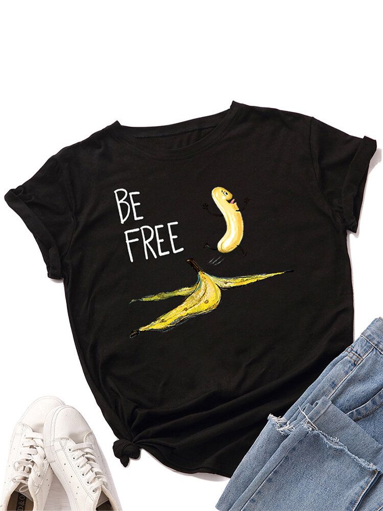 Kobiety Funny Banana Letter Print Okrągły Dekolt Casual T-shirty Z Krótkim Rękawem