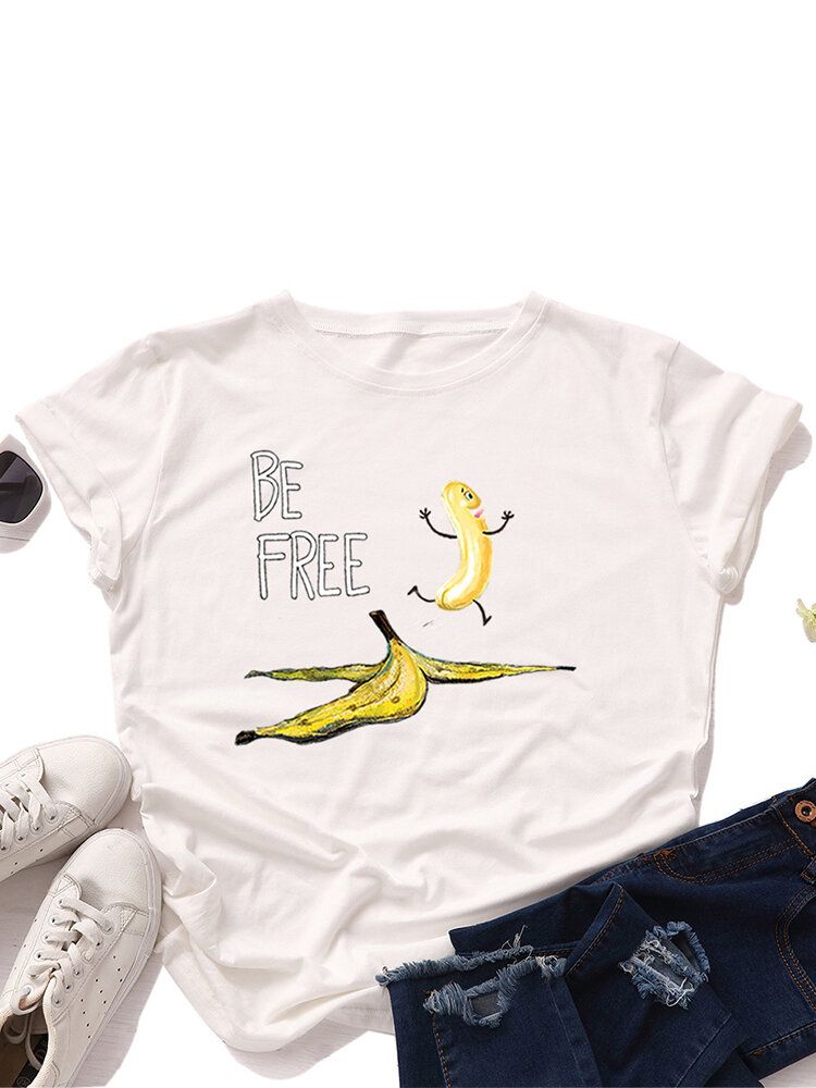 Kobiety Funny Banana Letter Print Okrągły Dekolt Casual T-shirty Z Krótkim Rękawem