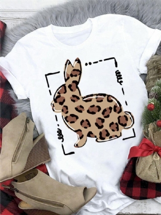 Króliczek Print Krótki Rękaw Plus Size Casual T-shirt Dla Kobiet