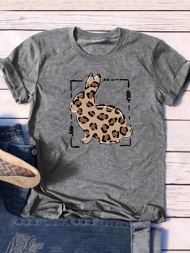 Króliczek Print Krótki Rękaw Plus Size Casual T-shirt Dla Kobiet