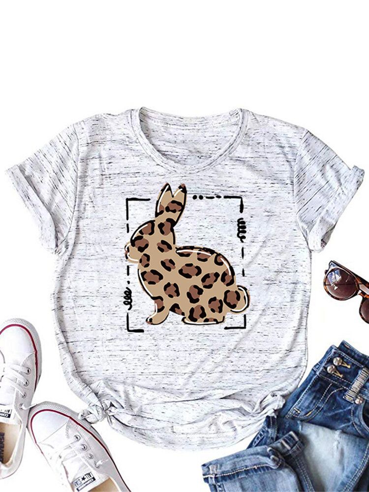 Króliczek Print Krótki Rękaw Plus Size Casual T-shirt Dla Kobiet