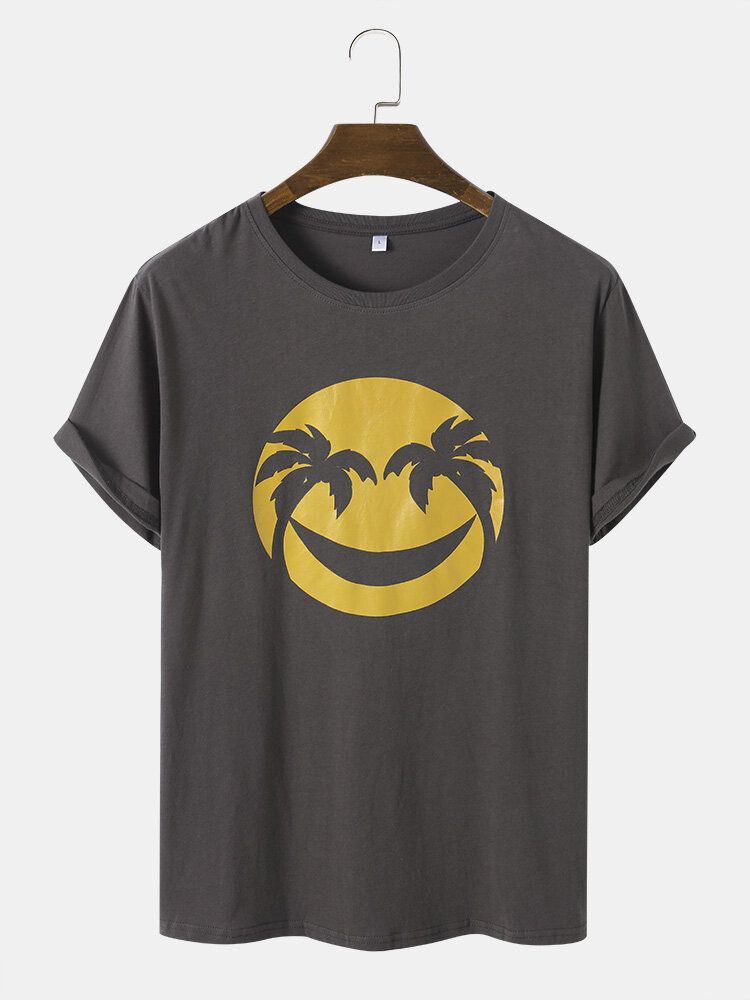 Mężczyźni Bawełna Smile Face Print Graceful Leisure Wszystkie Dopasowane Koszulki