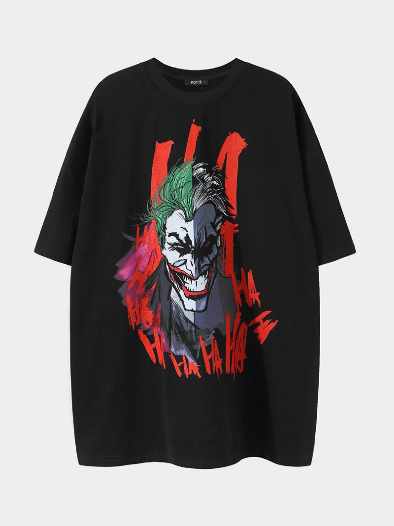 Męska 100% Bawełna Wielokolorowy Clown Print Crew Neck Loose Fit Casual T-shirt