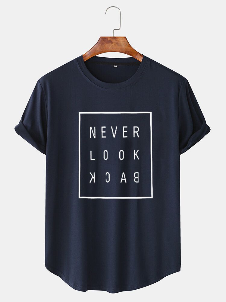 Męska Bawełniana Koszulka Z Napisem Slogan Z Zakrzywionym Brzegiem Casual T-shirty