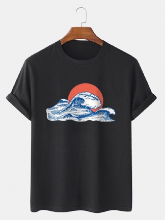 Męska Koszulka Z Krótkim Rękawem Wave Red Sun Graphic Cotton