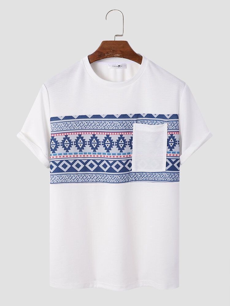 Męska Koszulka Z Nadrukiem Tribal Na Klatce Piersiowej Z Okrągłym Dekoltem I Miękkim Krótkim Rękawem Casual T-shirty