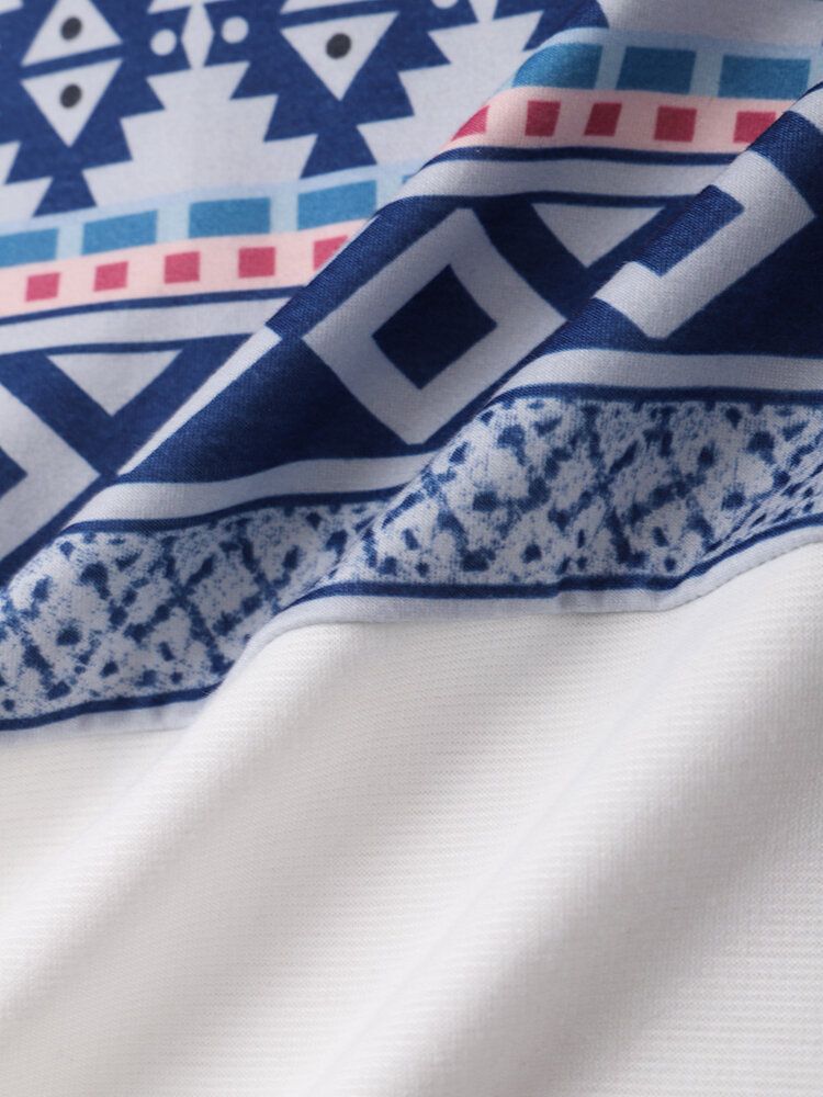 Męska Koszulka Z Nadrukiem Tribal Na Klatce Piersiowej Z Okrągłym Dekoltem I Miękkim Krótkim Rękawem Casual T-shirty