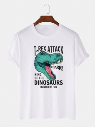 Męski Cartoon Dinosaur Letter Print O-neck 100% Bawełniane Koszulki Z Krótkim Rękawem