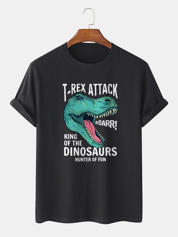 Męski Cartoon Dinosaur Letter Print O-neck 100% Bawełniane Koszulki Z Krótkim Rękawem