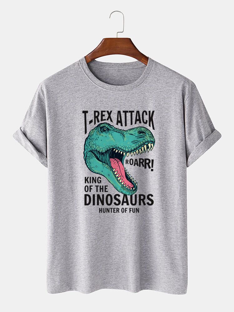 Męski Cartoon Dinosaur Letter Print O-neck 100% Bawełniane Koszulki Z Krótkim Rękawem