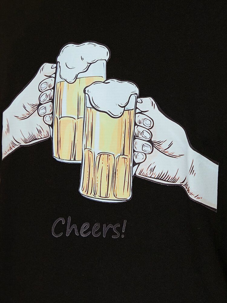 Męskie Beers Cheers Graphic Crew Neck Bawełniane Koszulki Z Krótkim Rękawem