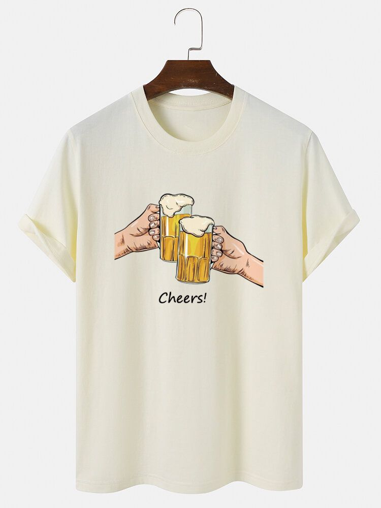 Męskie Beers Cheers Graphic Crew Neck Bawełniane Koszulki Z Krótkim Rękawem