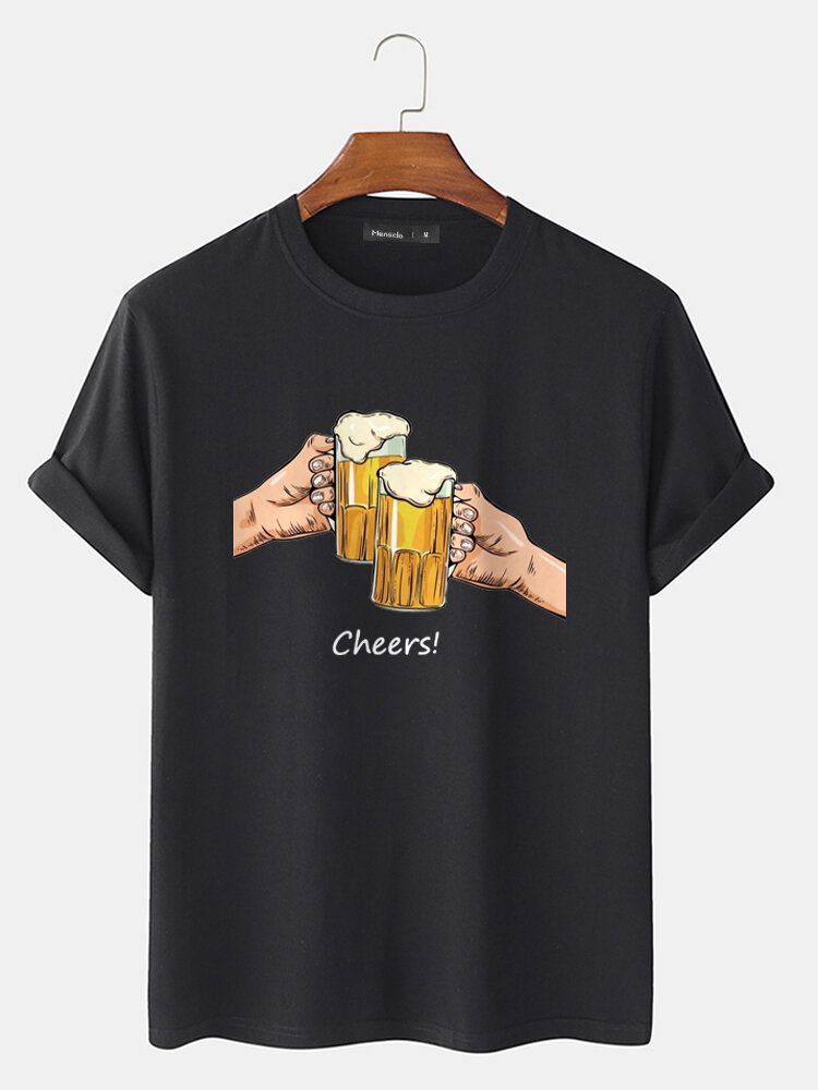 Męskie Beers Cheers Graphic Crew Neck Bawełniane Koszulki Z Krótkim Rękawem