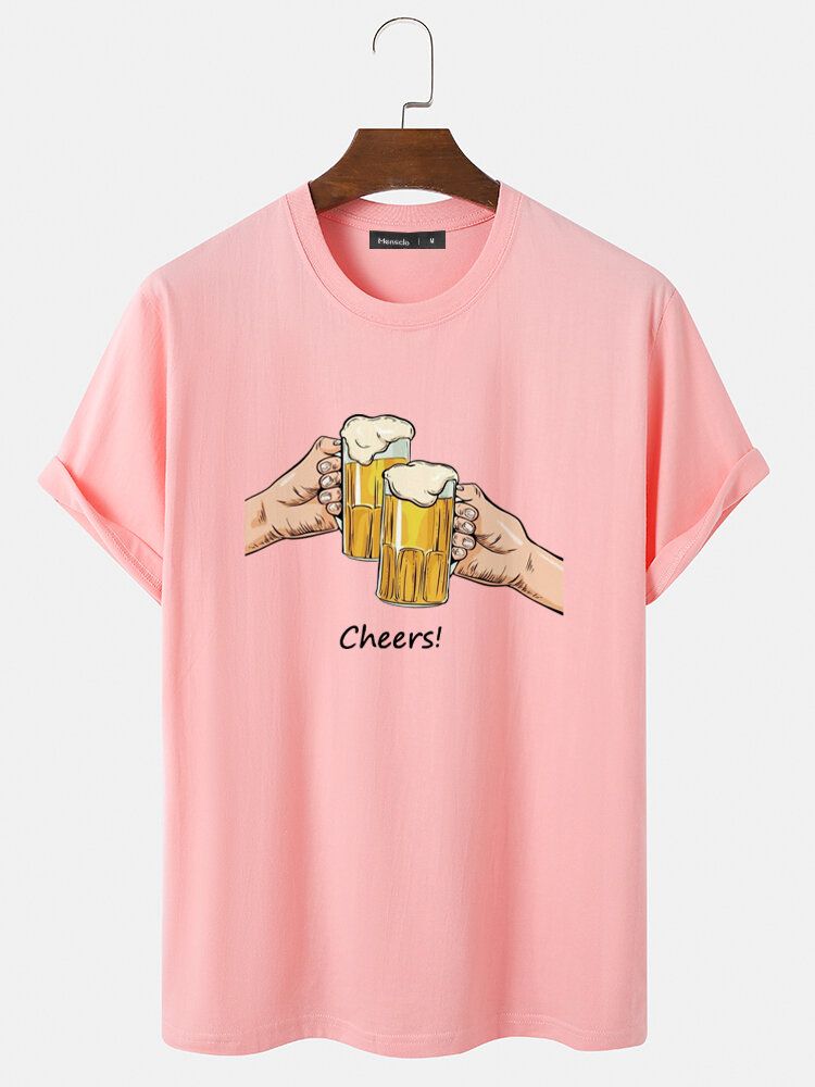 Męskie Beers Cheers Graphic Crew Neck Bawełniane Koszulki Z Krótkim Rękawem