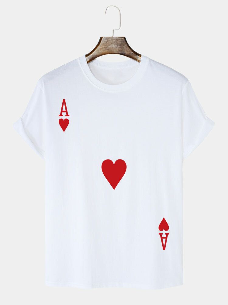 Męskie Koszulki W 100% Bawełniane Poker Ace Of Hearts Print Casual T-shirty