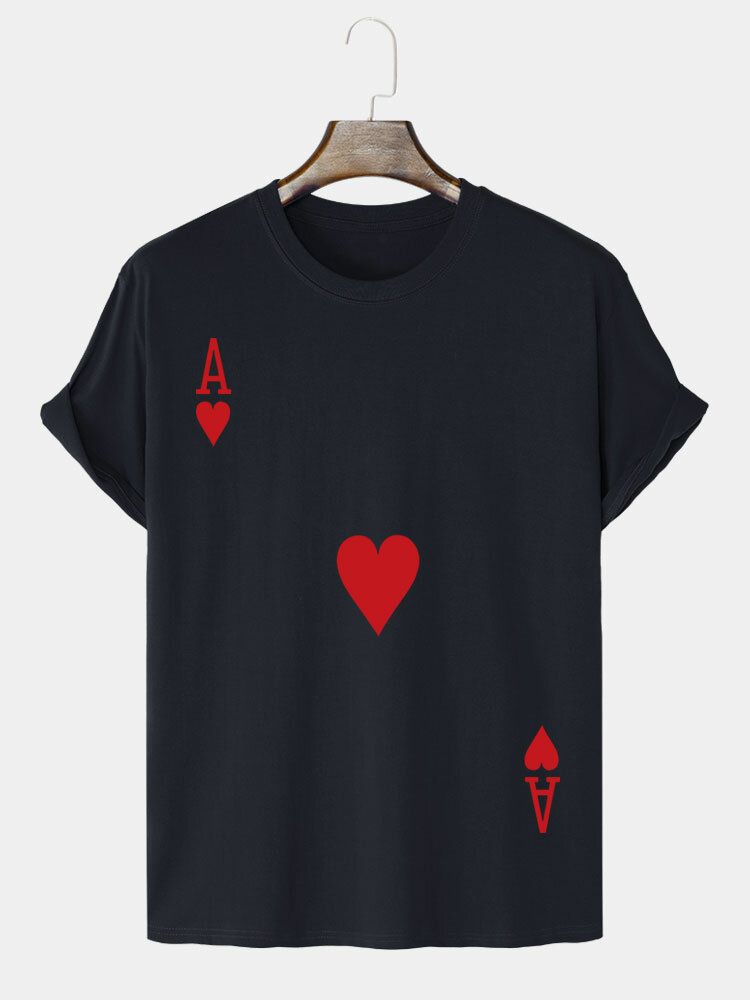 Męskie Koszulki W 100% Bawełniane Poker Ace Of Hearts Print Casual T-shirty