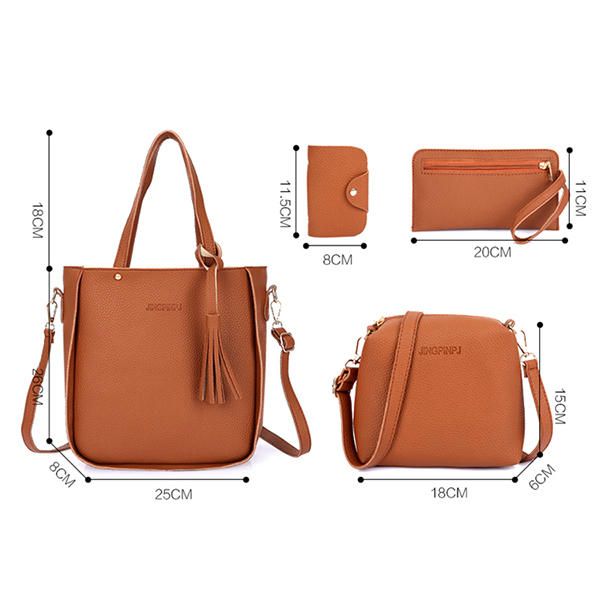 4 Szt Torebka Damska Ze Skóry Pu Tassel Leisure Crossbody Torby Solidna Torba Na Ramię