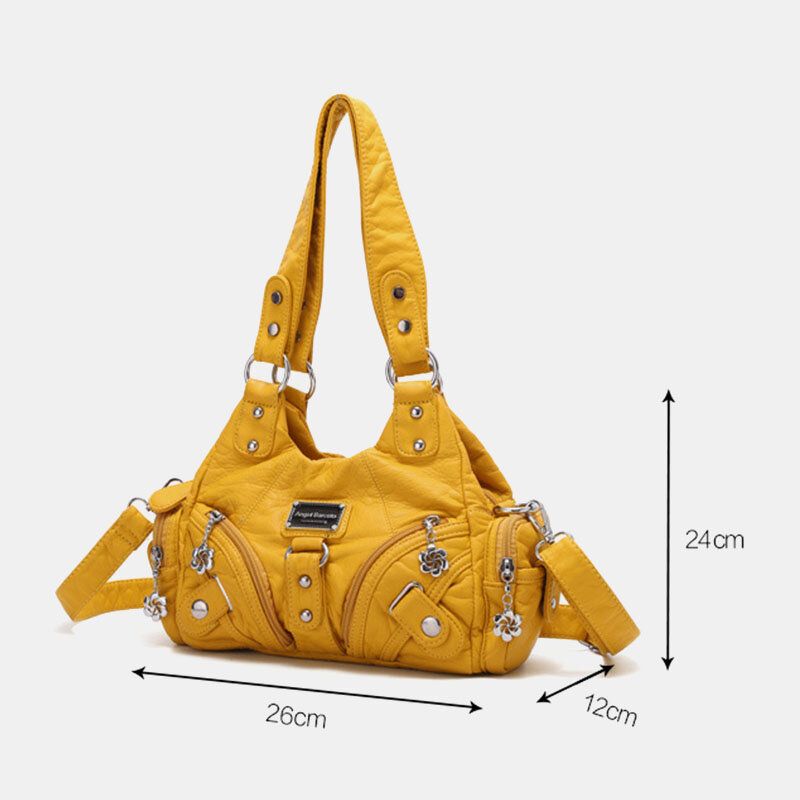 Anioł Pocałunek Kobiety Pu Skóra Vintage Multi-pocket Cabrio Anti-theft Torba Crossbody Torba Na Ramię Torebka