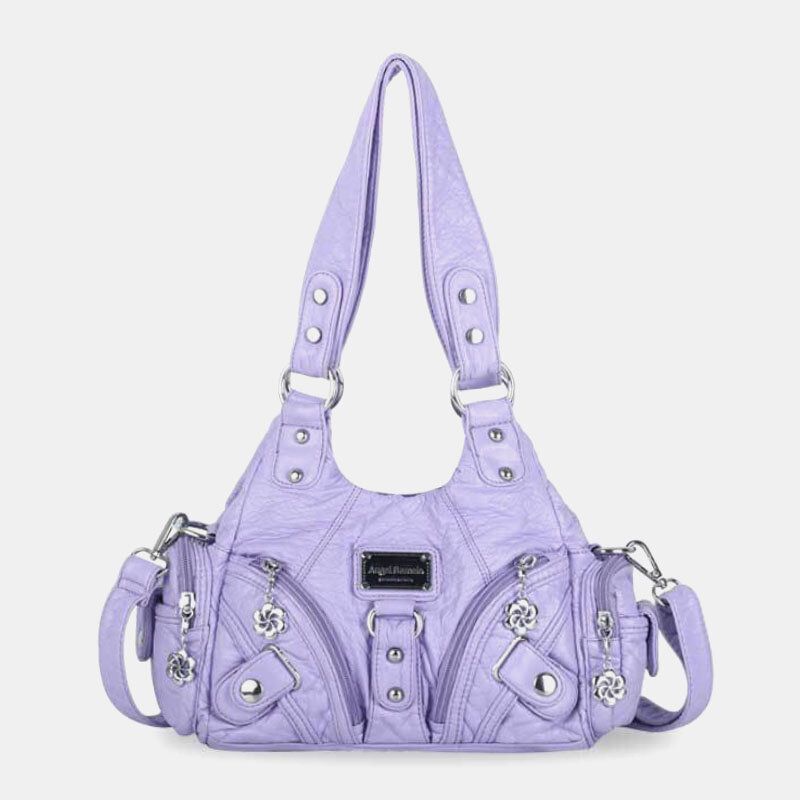 Anioł Pocałunek Kobiety Pu Skóra Vintage Multi-pocket Cabrio Anti-theft Torba Crossbody Torba Na Ramię Torebka