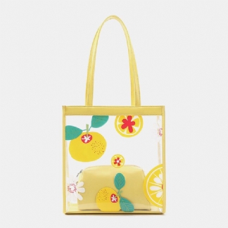 Kobiety 2 Szt Wodoodporny Przezroczysty Nadruk Fruit Pvc Multi-carry Torebka Tote