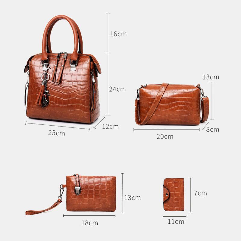 Kobiety 4 Szt Faux Leather Miękki Jednolity Kolor Garnitur Torebka Crossbody Torba Kopertówka Portfel Na Karty