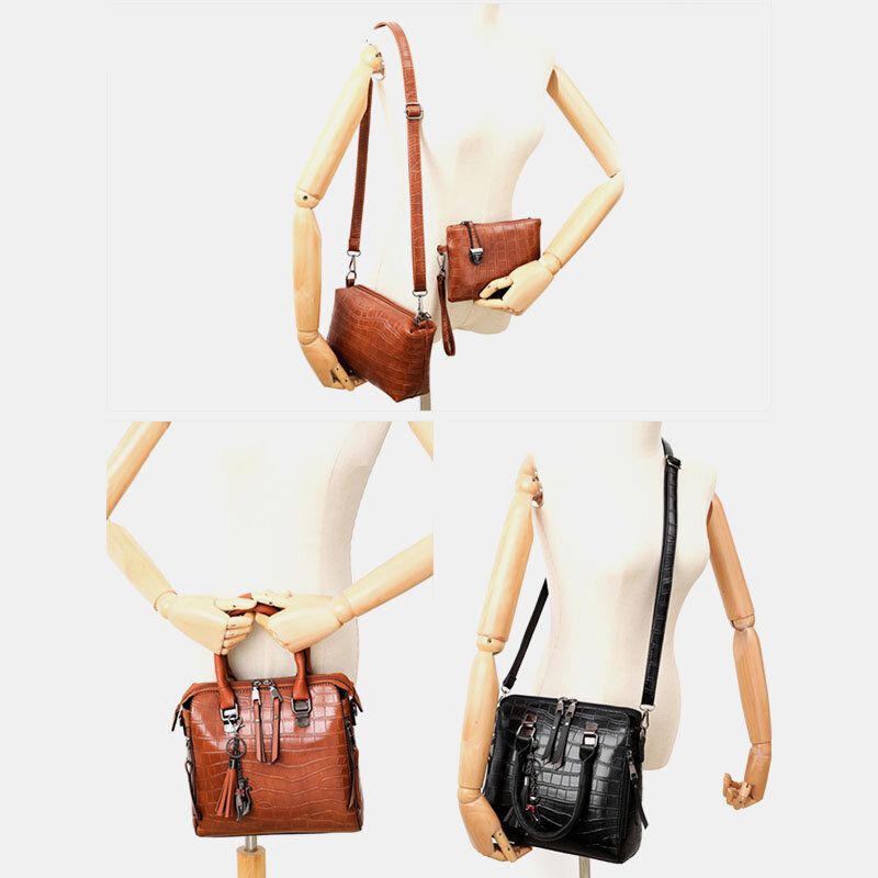 Kobiety 4 Szt Faux Leather Miękki Jednolity Kolor Garnitur Torebka Crossbody Torba Kopertówka Portfel Na Karty