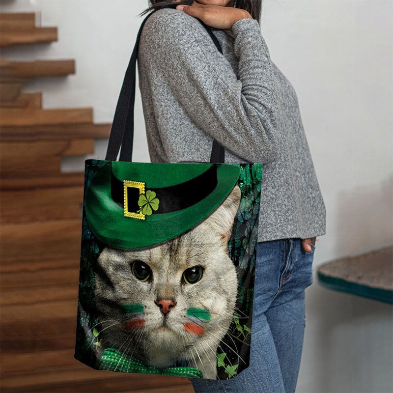 Kobiety Clover Cat Wzór Druku Happy St Patrick Day Torba Na Ramię Torebka Tote