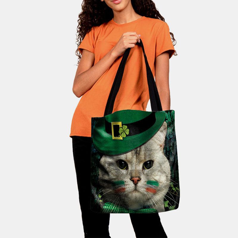 Kobiety Clover Cat Wzór Druku Happy St Patrick Day Torba Na Ramię Torebka Tote