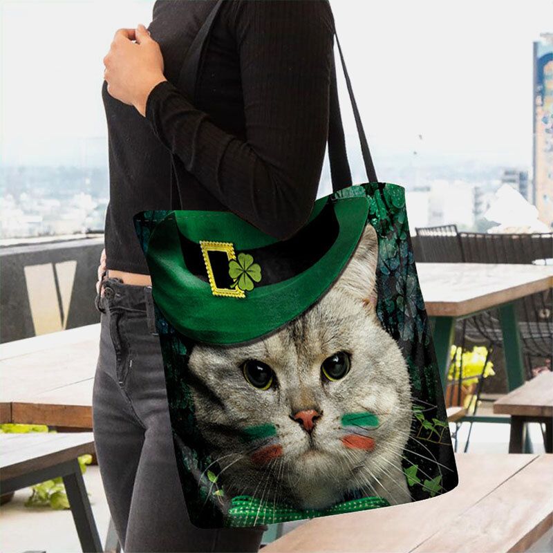 Kobiety Clover Cat Wzór Druku Happy St Patrick Day Torba Na Ramię Torebka Tote